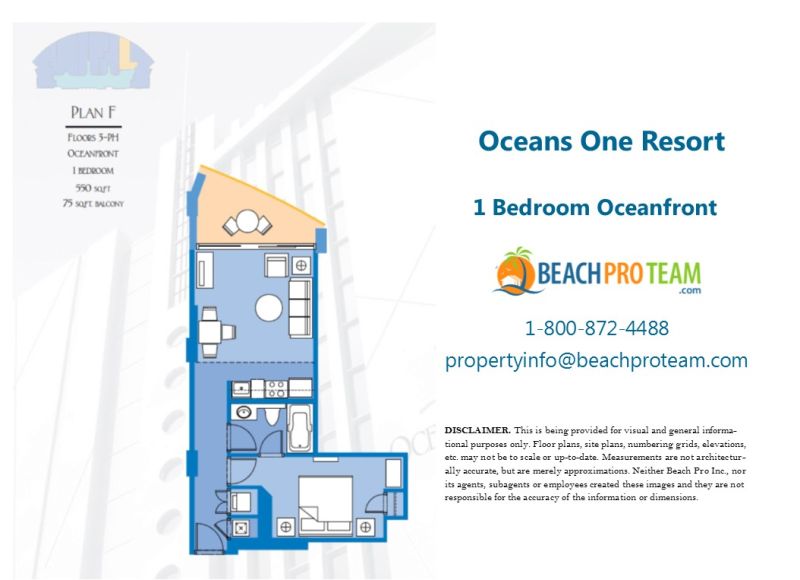 Oceans One Floor Plan F - 1 Bedroom Oceanfront 